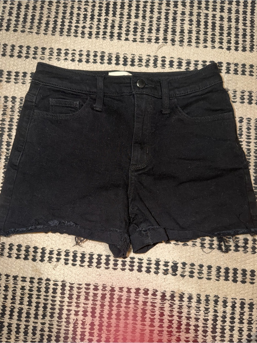 Universal Thread Black Denim Frayed Hem High-Rise Shorts